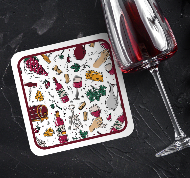 Sottobicchieri birra bottiglie vino uva formaggio - TenStickers