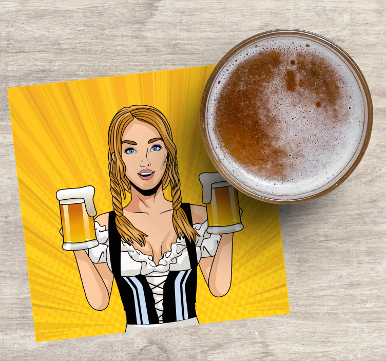 Sottobicchieri birra donna allegra con birre - TenStickers