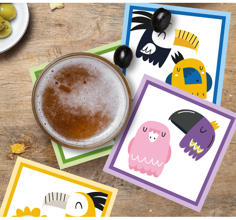 Sottobicchieri birra volti di uccelli colorati - TenStickers