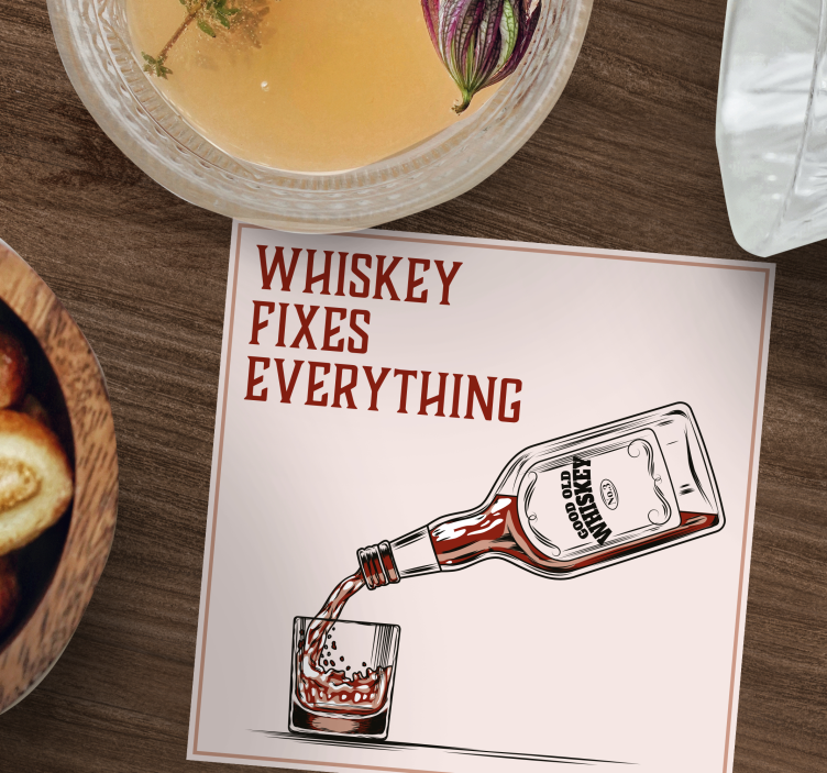Sottobicchieri con frase visuale di versamento whiskey - TenStickers