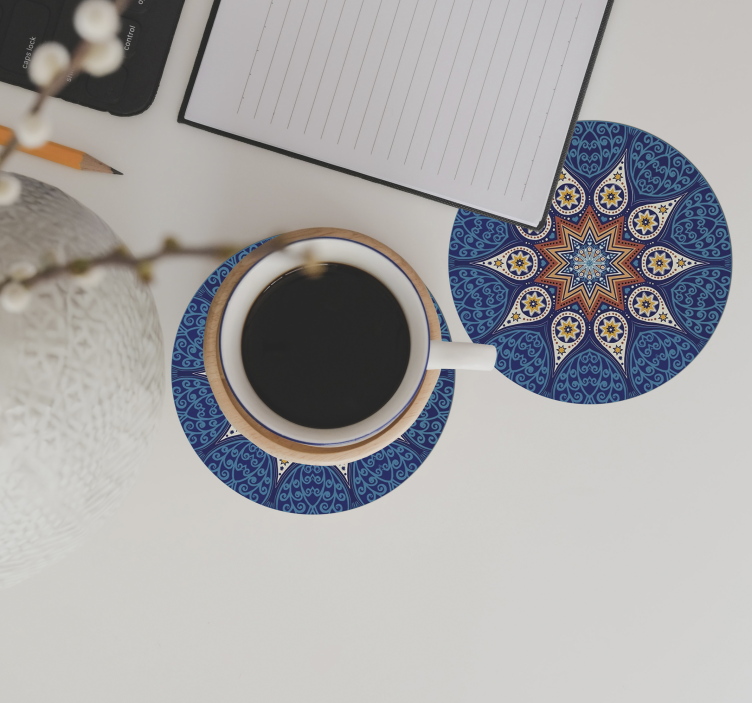 Sottobicchieri design mandala blu intricato - TenStickers
