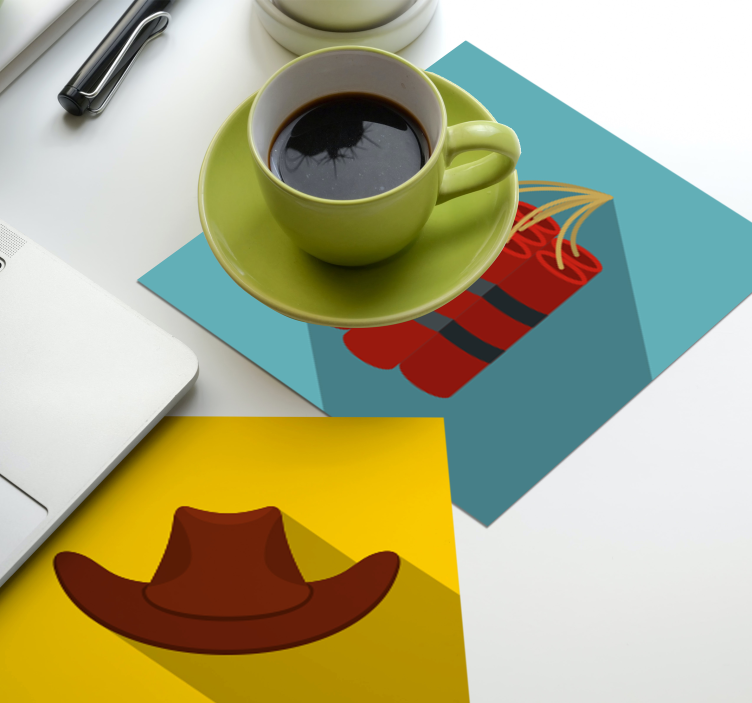 Sottobicchieri frikis cappello da cowboy e dinamite - TenStickers