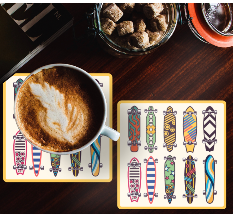 Sottobicchieri frikis con motivi di skateboard colorati - TenStickers