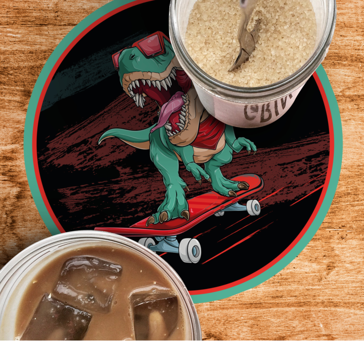 Sottobicchieri frikis dinosauro skateboard grafica - TenStickers