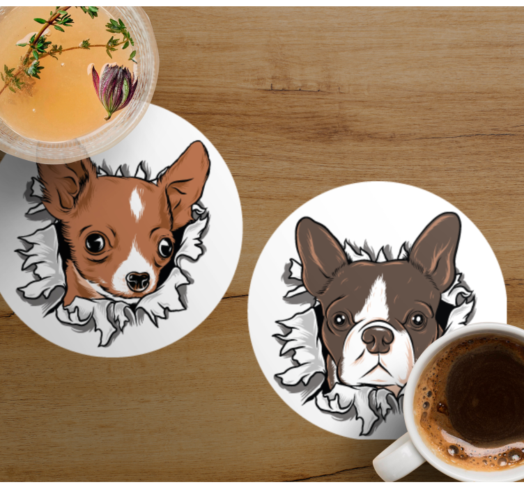 Sottobicchieri frikis faccine di chihuahua e bulldog - TenStickers