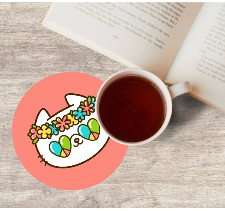 Sottobicchieri frikis gatto con corona di fiori - TenStickers