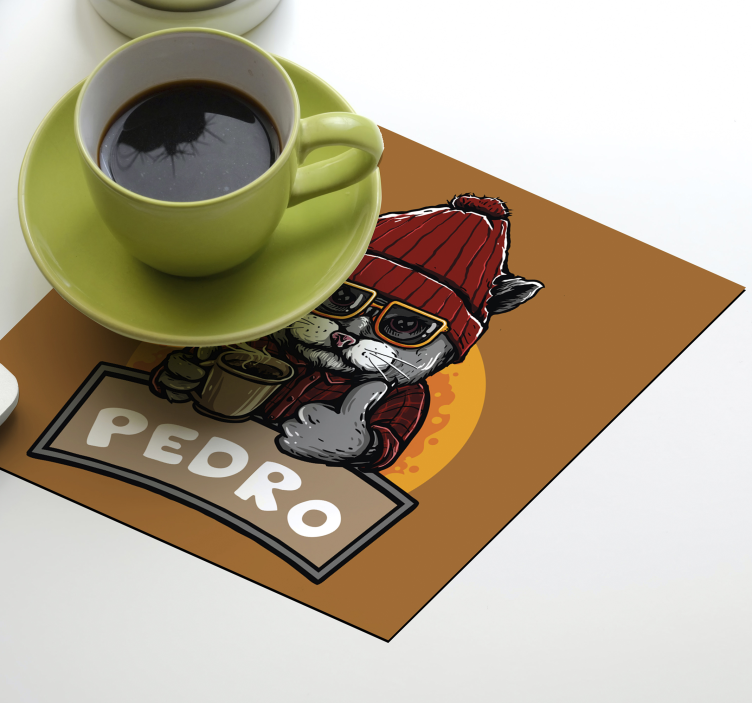 Sottobicchieri frikis gatto cool con caffè - TenStickers