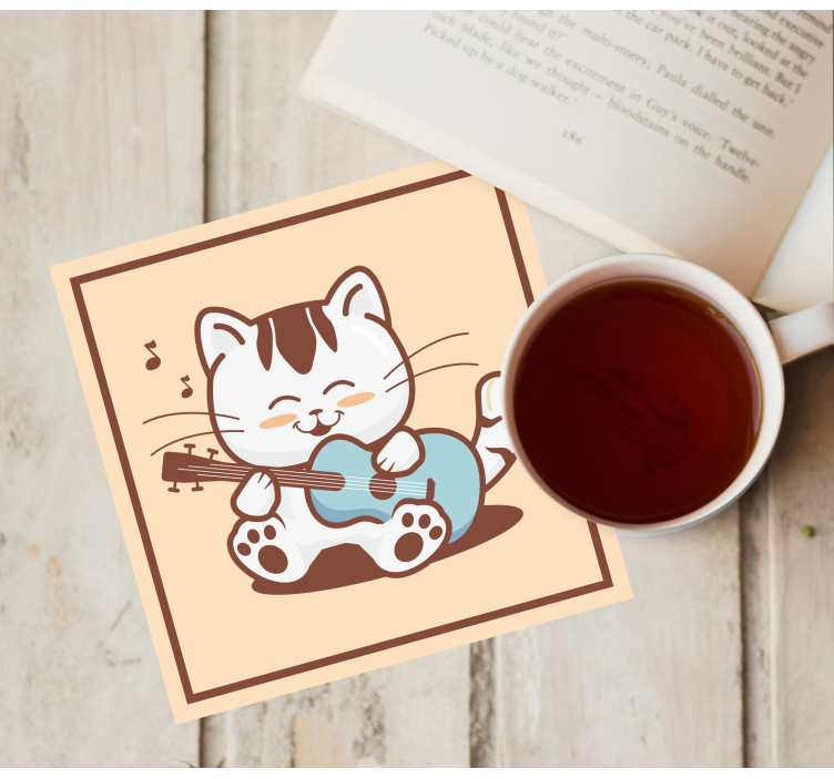 Sottobicchieri frikis gatto giocoso che suona la chitarra - TenStickers