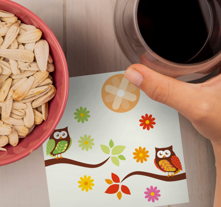 Sottobicchieri frikis gufi e fiori colorati - TenStickers