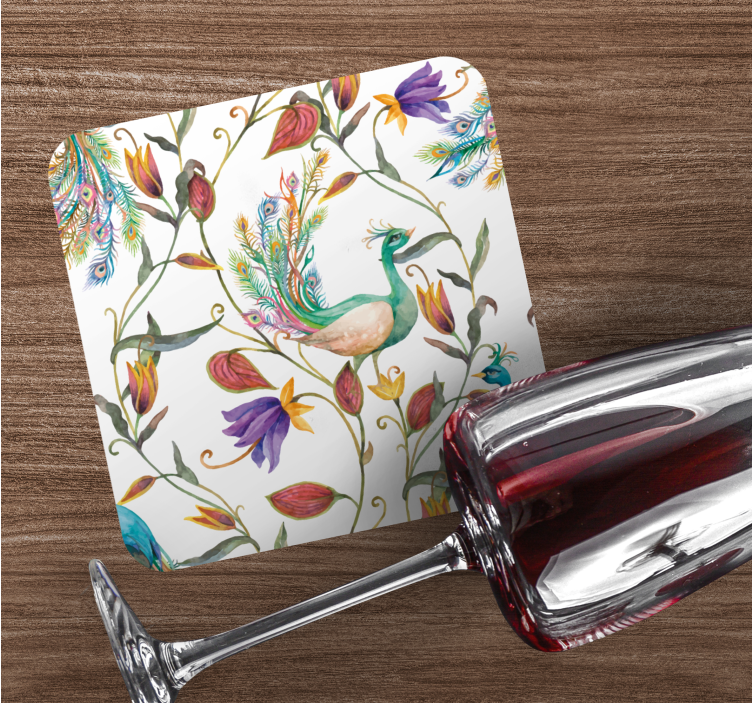 Sottobicchieri frikis motivo floreale pavone - TenStickers