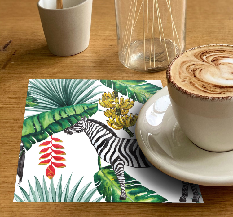 Sottobicchieri frikis zebra e foliame tropicale - TenStickers