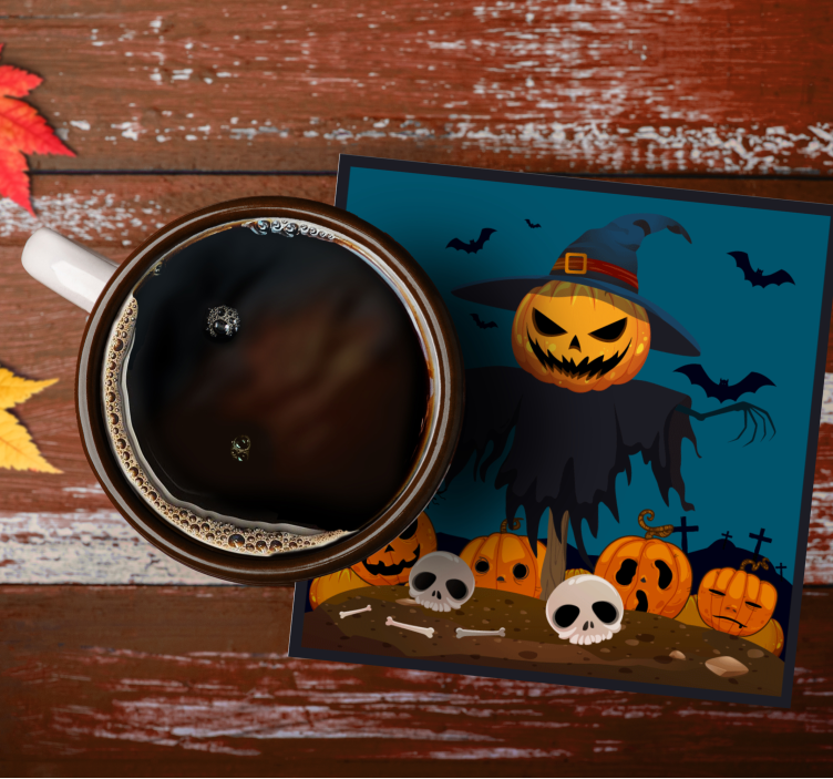 Sottobicchieri halloween scena di zucche e spaventapasseri - TenStickers