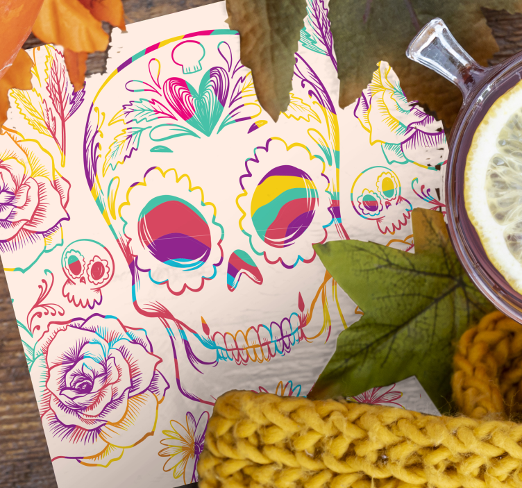 Sottobicchieri halloween teschi colorati con fiori - TenStickers