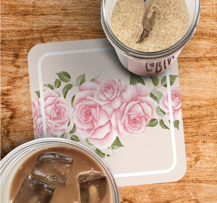 Sottobicchieri moderno con composizione floreale rosa - TenStickers