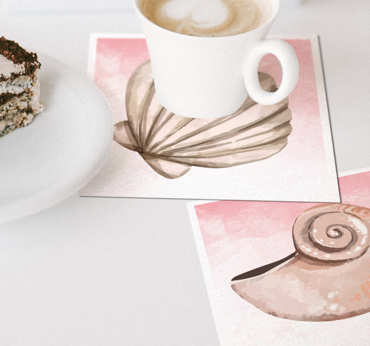 Sottobicchieri moderno con conchiglie e spruzzi rosa - TenStickers