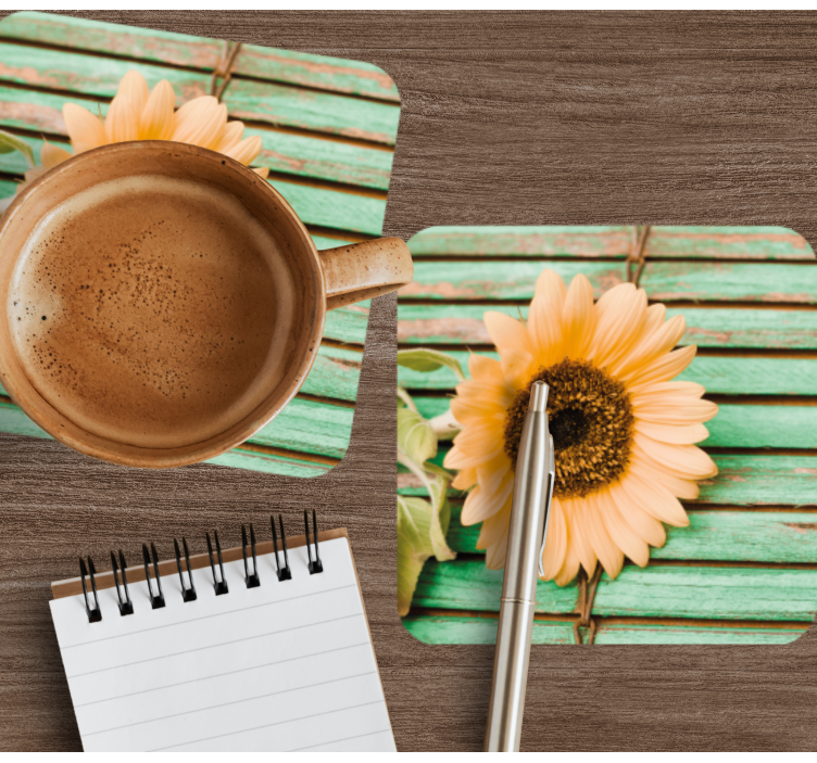 Sottobicchieri moderno girasole su sfondo verde - TenStickers