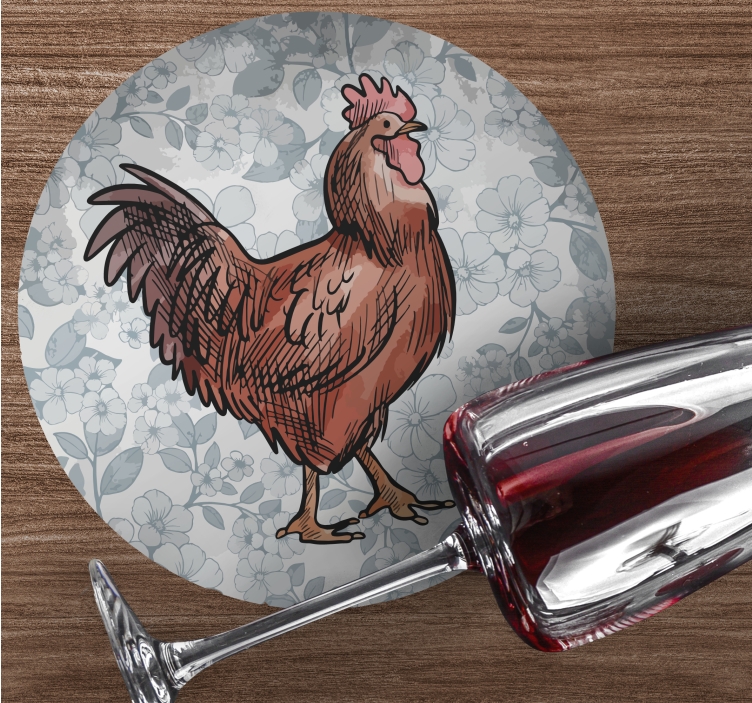 Sottobicchieri moderno illustrazione di pollo floreale - TenStickers