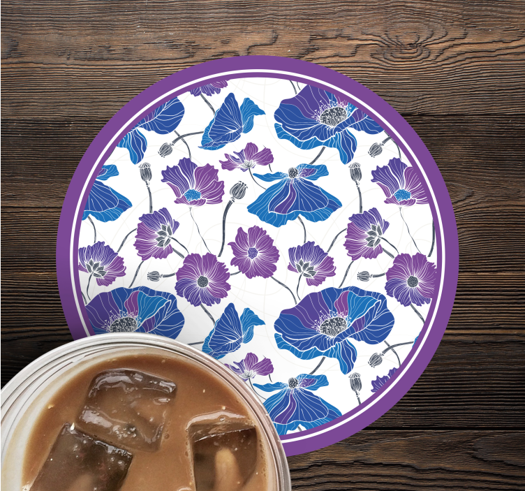 Sottobicchieri moderno motivo floreale con accenti viola - TenStickers