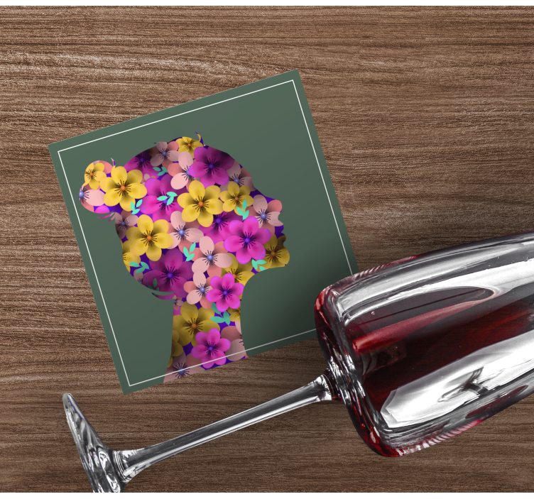 Sottobicchieri moderno profilo silhouette floreale - TenStickers