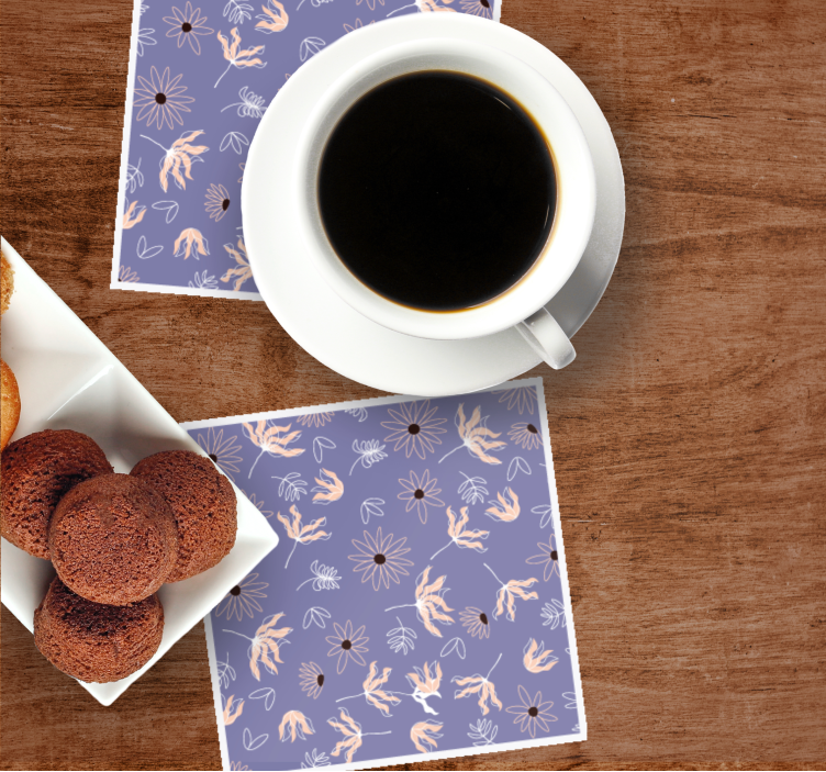 Sottobicchieri motivi floreali su viola - TenStickers