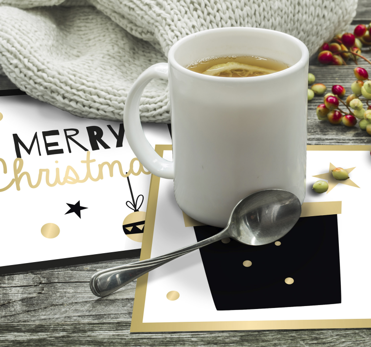 Sottobicchieri natalizi design regalo felice - TenStickers