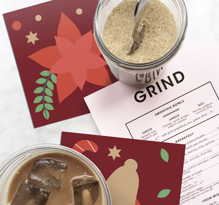 Sottobicchieri natalizi motivo poinsettia e campane - TenStickers