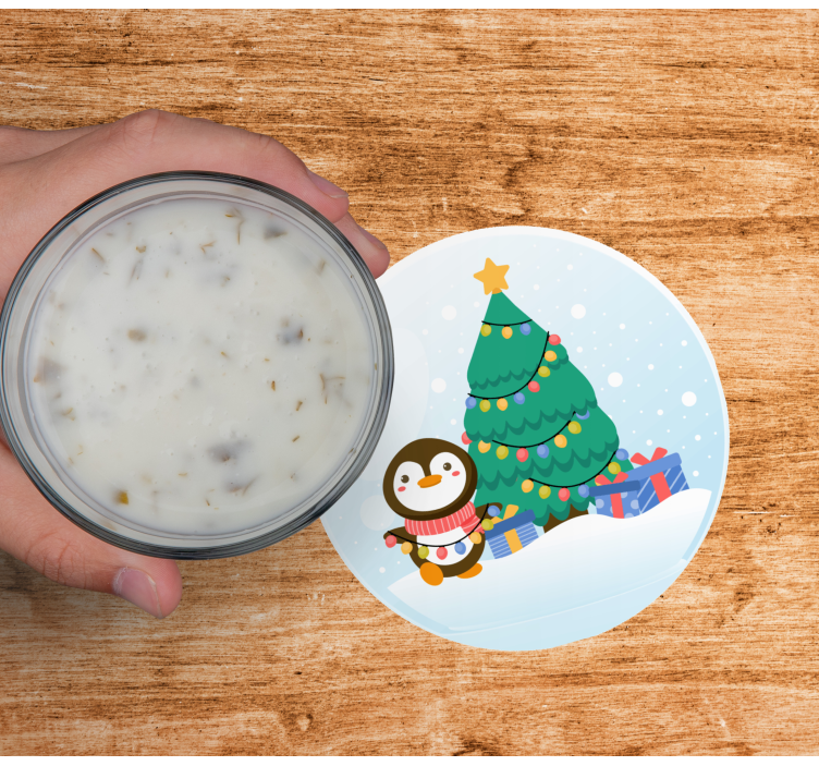 Sottobicchieri natalizi pinguino con albero di natale - TenStickers