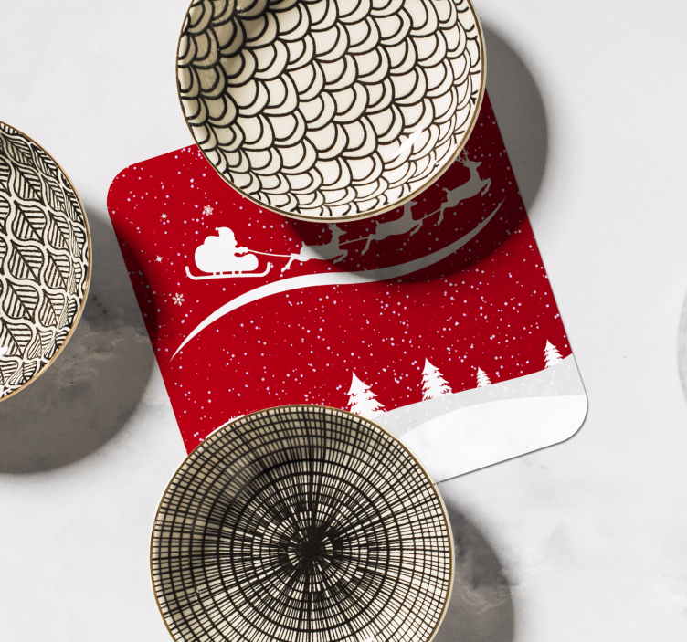 Sottobicchieri natalizi slitta di babbo natale con renne - TenStickers