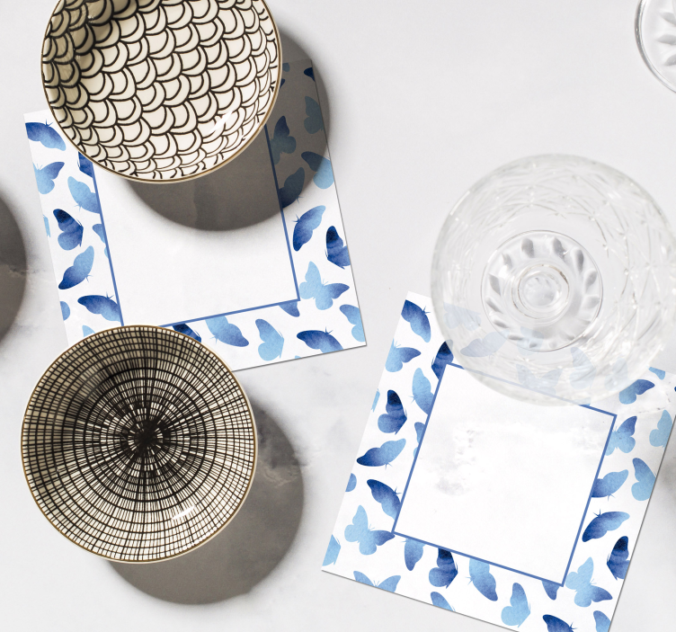 Sottobicchieri personalizzabili con cornici blu farfalla - TenStickers