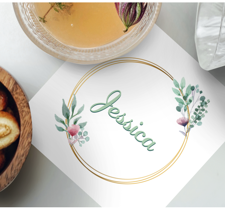 Sottobicchieri personalizzabili con nome floreale - TenStickers