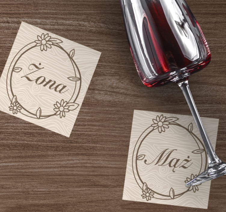 Sottobicchieri personalizzabili cornice floreale monogramma - TenStickers