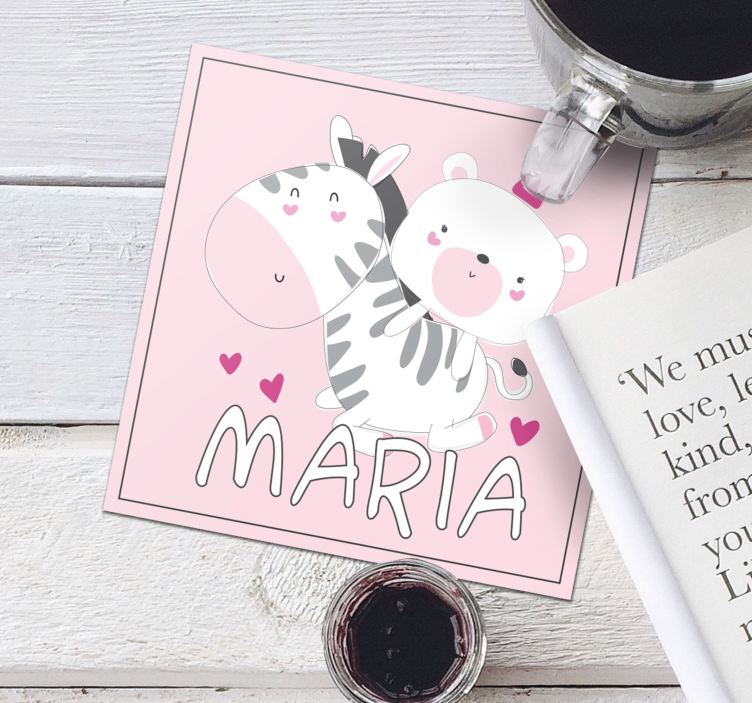 Sottobicchieri personalizzabili duo orso zebra carino - TenStickers