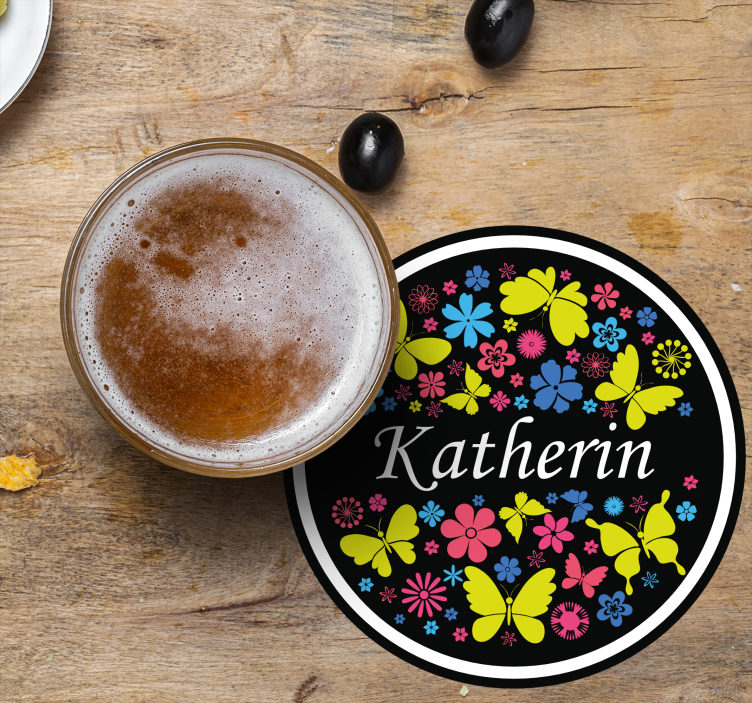 Sottobicchieri personalizzabili farfalla floreale - TenStickers