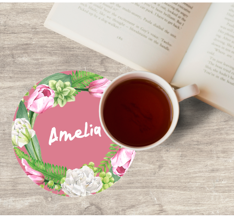 Sottobicchieri personalizzabili ghirlanda rosa floreale - TenStickers