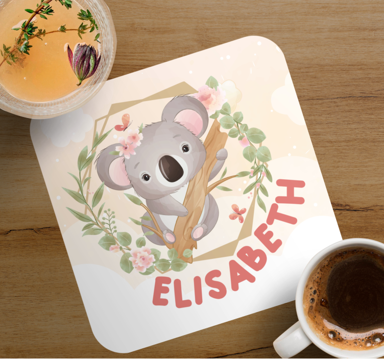 Sottobicchieri personalizzabili koala carino con fiori - TenStickers