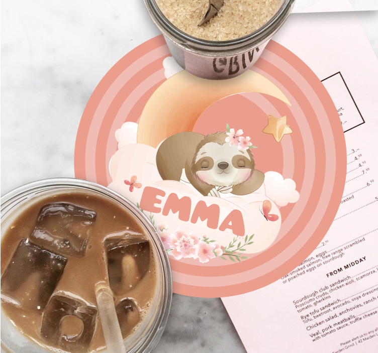 Sottobicchieri personalizzabili luna bradipo floreale - TenStickers