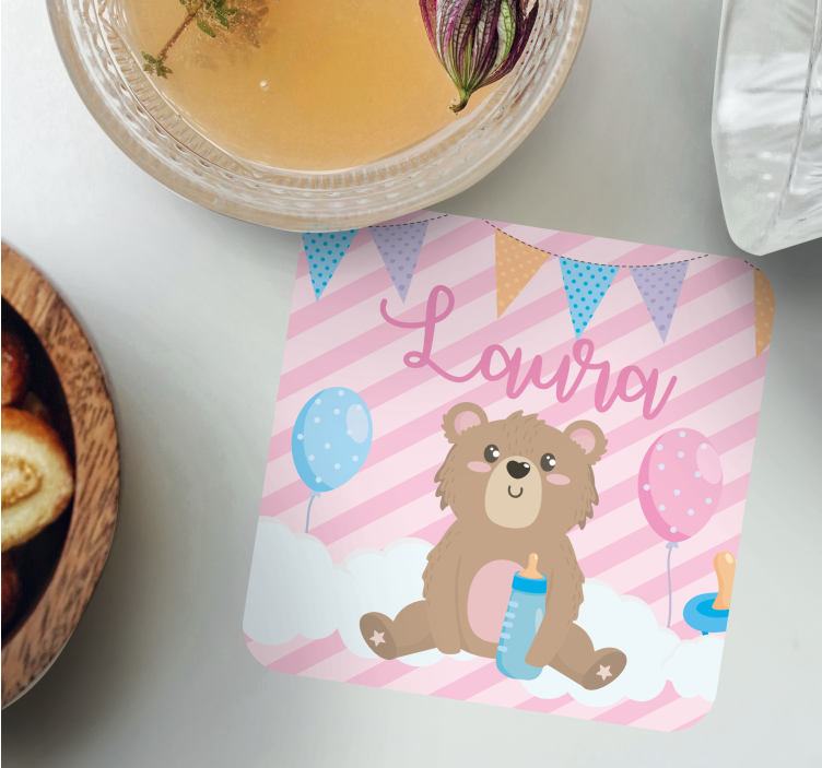Sottobicchieri personalizzabili orsetto con palloncini - TenStickers