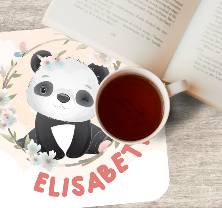 Sottobicchieri personalizzabili panda con accenti floreali - TenStickers