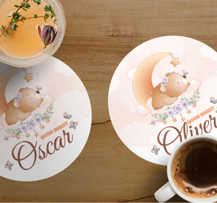 Sottobicchieri personalizzabili tema orsetto buonanotte - TenStickers