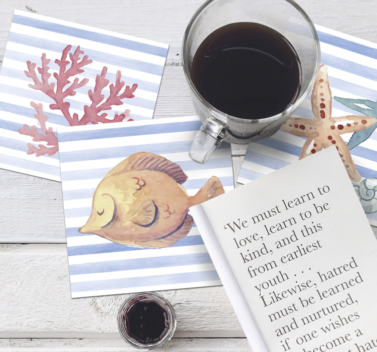 Sottobicchieri piastrelle opere d'arte marine - TenStickers