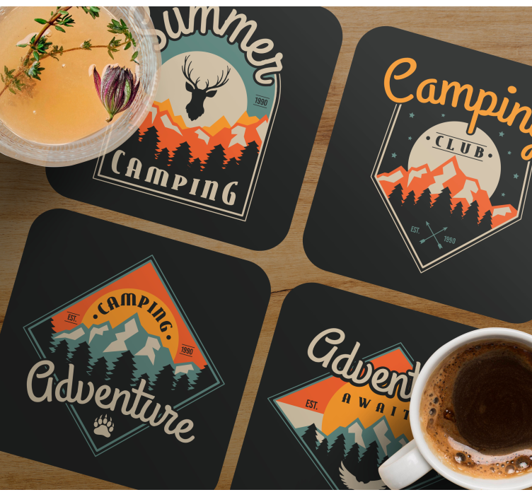 Sottobicchieri vintage grafiche avventura camping - TenStickers