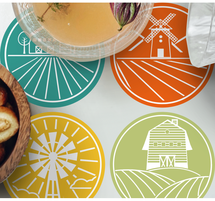 Sottobicchieri vintage grafiche circolari agricole - TenStickers