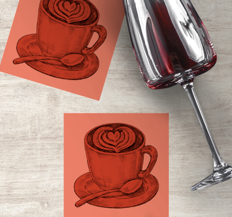 Sottobicchieri vintage tazza caffè a motivo cuore - TenStickers