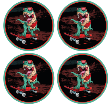 Sottobicchieri frikis dinosauro skateboard grafica - TenStickers