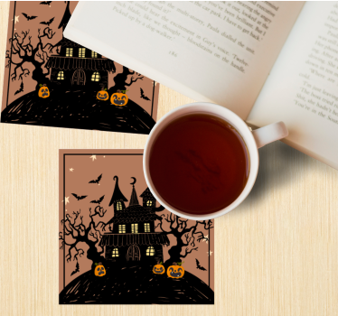 Casa stregata con pipistrelli e zucche spaventose sottobicchieri  - TenStickers
