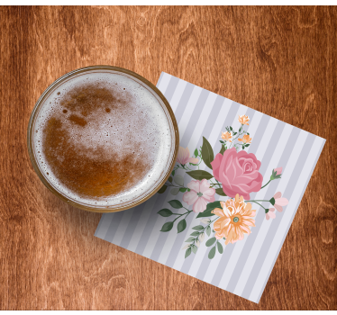 Sottobicchieri birra strisce con fiori - TenStickers