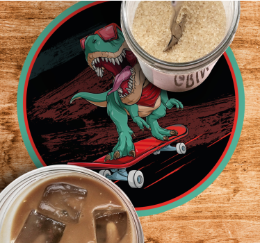 Sottobicchieri frikis dinosauro skateboard grafica - TenStickers