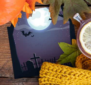 Sottobicchieri halloween scena notturna inquietante - TenStickers