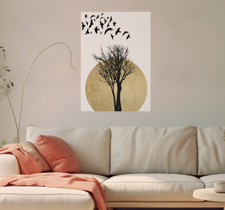 Poster albero silhouette di albero con uccelli - TenStickers
