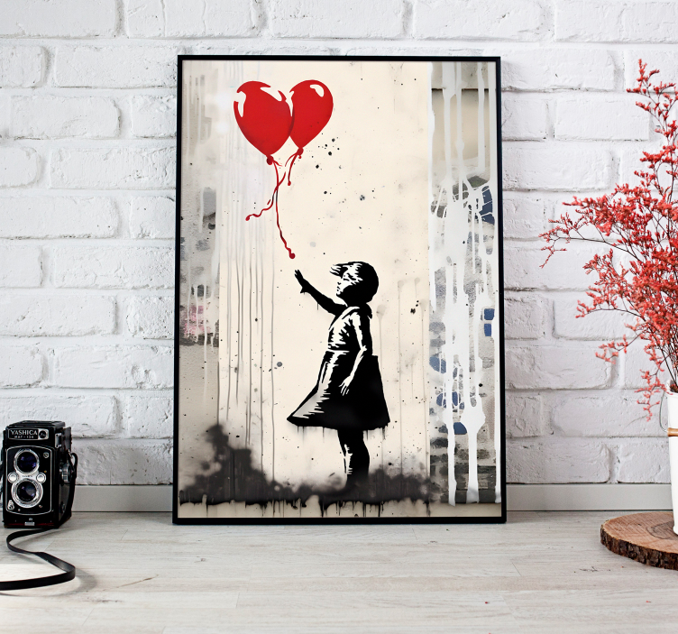 Poster pittura murale ragazza con palloncini - TenStickers